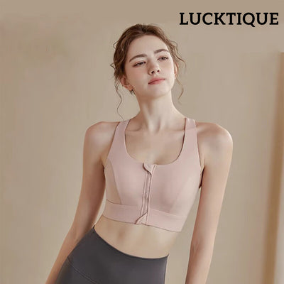 Adjustable Zip Front Sports Bra - Pink