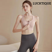 Adjustable Zip Front Sports Bra - Pink