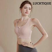 Adjustable Zip Front Sports Bra - Pink