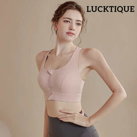 Adjustable Zip Front Sports Bra - Pink