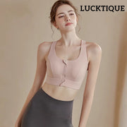 Adjustable Zip Front Sports Bra - Pink